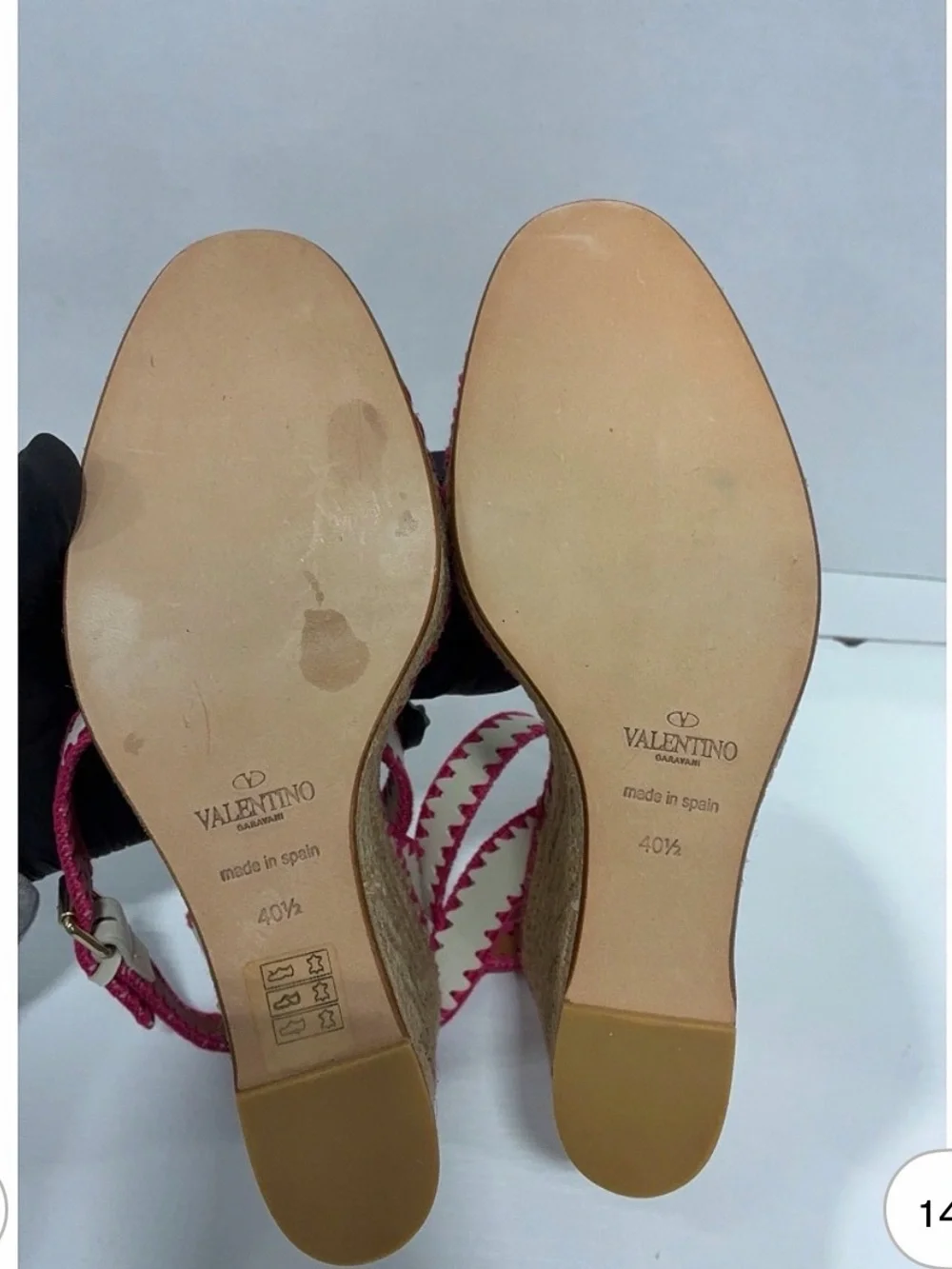 Valentino Garavani Cream Espadrille Wedge Sandals with Pink Trim